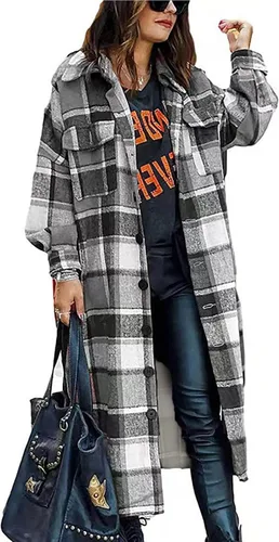Vista 4 de Abrigos de invierno para mujer, casual, holgado, manga larga, con un solo botonadura