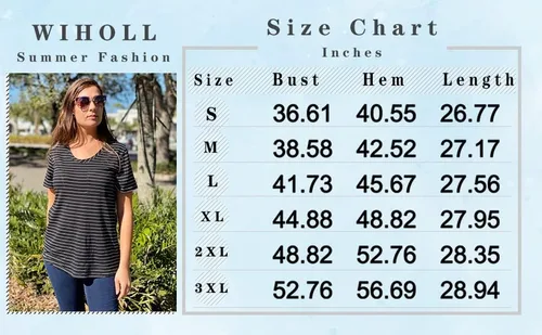 Vista 4 de WIHOLL - Camiseta de verano para mujer, manga corta, cuello en V redondeado y bolsillo