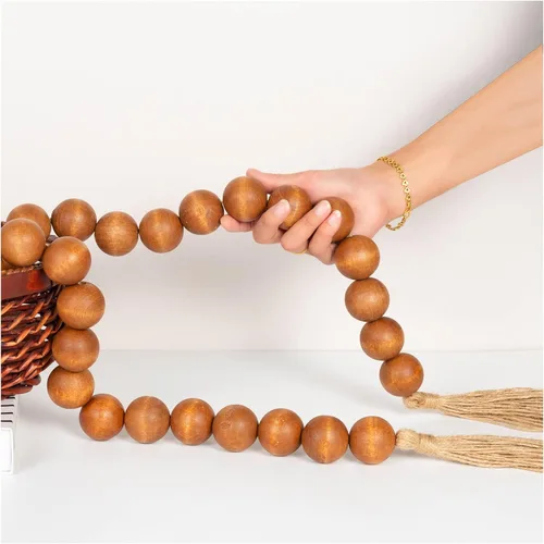 Vista 116 de OMISHE Guirnalda de cuentas de madera extra grande con cuentas de madera y borlas de 1.6 pulgadas de diámetro, cuentas decorativas rústicas de 41