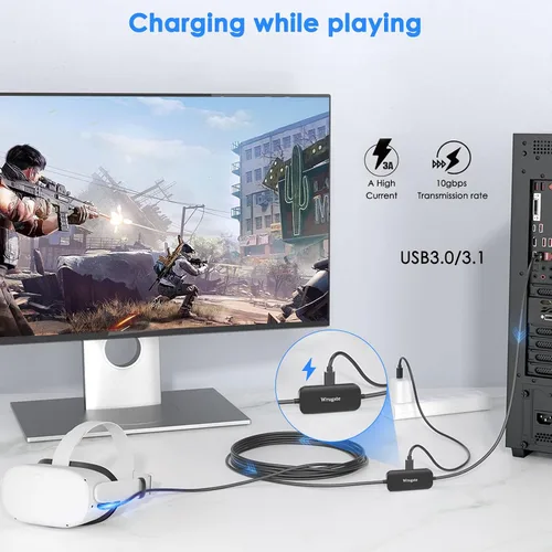 Vista 2 de Cable de enlace USB de 16.4 ft compatible con OculusMeta Quest 2ProPICO 4 accesorios VR auriculares separados USB C 100% puerto de carga