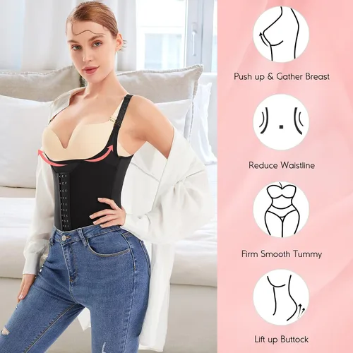 Vista 3 de MERYOSZ Body de entrenamiento de cintura para mujer, con doble control de abdomen, entallado, cuerpo completo, ombligo, corsé de cintura abierta