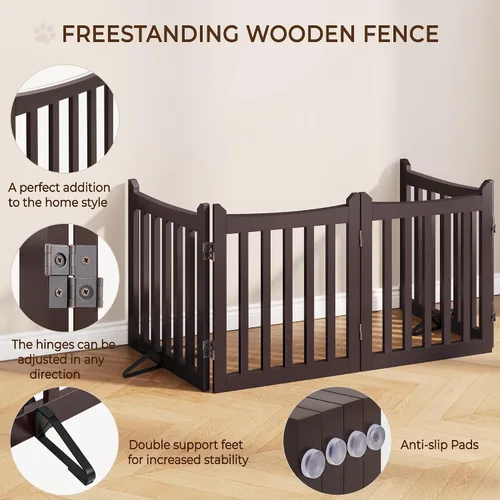 Vista 5 de Yaheetech Puerta independiente para mascotas de 24 pulgadas de alto para perros, puertas de madera para perros, para pasillo, puerta, valla plegable