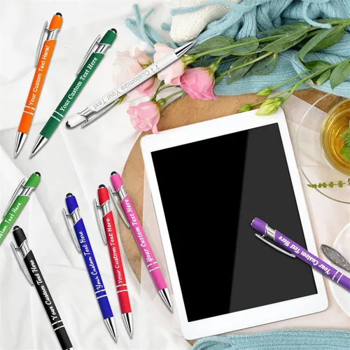 Vista 6 de Hasta 500 bolígrafos personalizados a granel con lápiz capacitivo, grabado, juego de bolígrafos con tu nombre, texto para mujeres de negocios