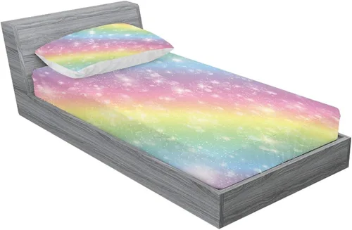 Vista 17 de Sábanas arcoíris tamaño individual, juego de 3 piezas de sábanas divertidas y coloridas para niños, sábanas de microfibra suaves arcoíris para niños