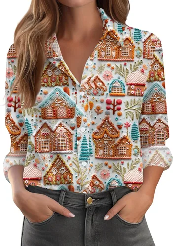 Vista 20 de Camisetas de San Valentín para mujer, camisas con botones, blusas de corazón, elegantes, informales, cuello de solapa, manga larga, suave, cómoda