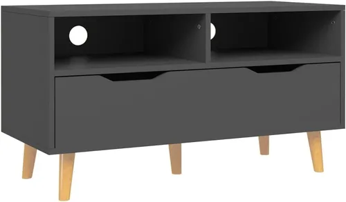 Vista 2 de Grey Engineered Wood TV Stand Media Console for Living Room, Modern Rectangular Cabinet with Ample Storage Space, 35.8x16.9x22.8 Inches Gris