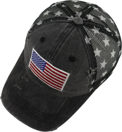Vista 5 de Gorra de béisbol con la bandera estadounidense para mujer, divertida gorra de béisbol bordada y desgastada ajustable