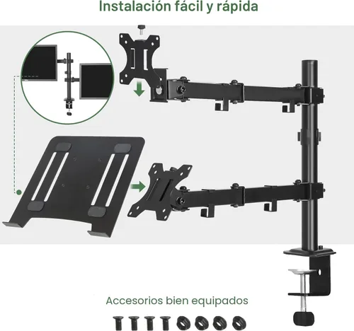 Vista 4 de UPGRAVITY Soporte para monitor y portátil, brazo de monitor con bandeja ventilada para pantallas LCD de computadora de 13 a 27 pulgadas y portátiles