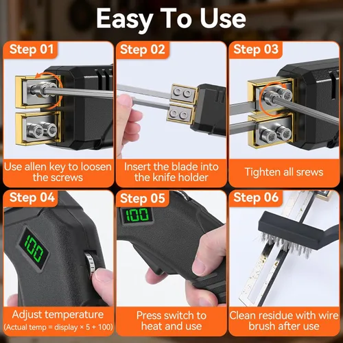 Vista 6 de Preciva Kit de cortador de espuma para cuchillo caliente con funda, herramienta de corte de espuma eléctrica, juego de 8 cuchillas, pantalla