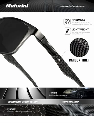 Vista 5 de HENGOSEN Sunglasses Men Women, Polarized Sunglasses Rectangle Frame Carbon Fiber Temple Sun Glasses UV Protection