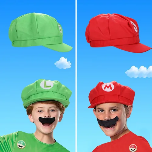 Vista 4 de Lomealy Super Bros Gorras Gorras Bigotes Tirantes Elásticos Guantes Botones Cosplay Disfraz