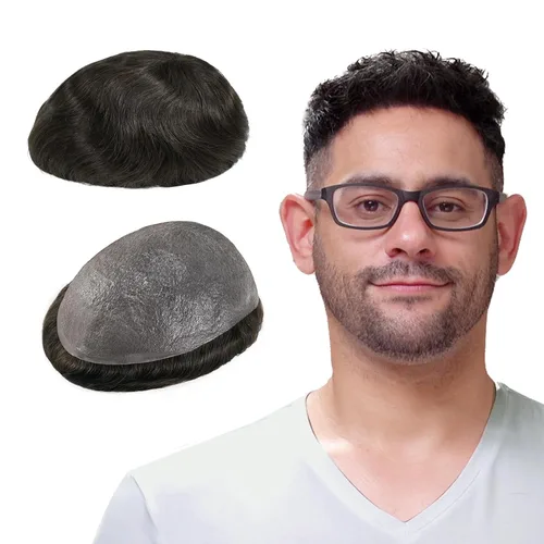 Vista 21 de Lordhair Toupee para hombres con cabello humano 100% europeo 8x10 pulgadas para hombres 0.001 in sistema de cabello de piel ultra fina para todos