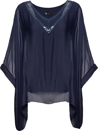 Vista 3 de M Made in Italy Túnica de seda con mangas de capa para mujer con cuello en V de ganchillo