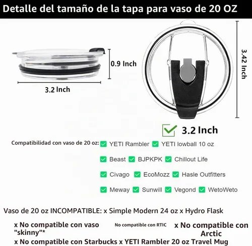 Vista 2 de Tapas de vaso de repuesto a prueba de derrames, de 20 onzas, tapas de plástico resistentes a salpicaduras, tapas para vasos, de acero inoxidable