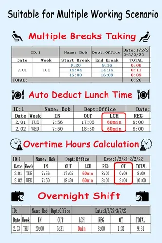 Vista 8 de KINGHOS Reloj de tiempo de huellas dactilares con software gratuito, calcula automáticamente horas extras y horas de trabajodeducir el tiempo