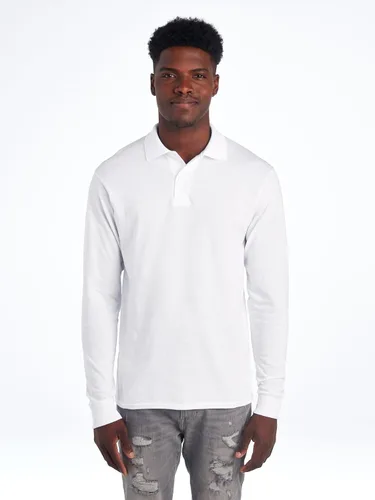 Vista 9 de Jerzees Camisas Polo de Manga Larga para Hombre, Mezcla de Algodón, Cierre de Dos Botones, Ajuste Regular, Tallas S-2x Negro
