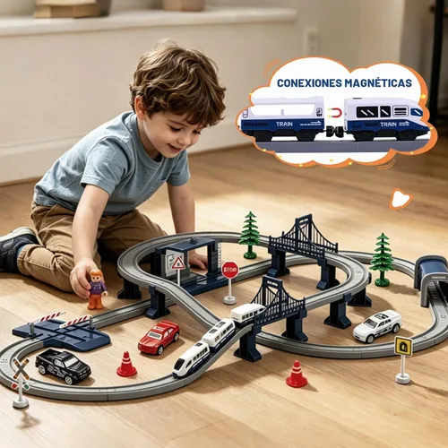 Vista 5 de Wdmiya Juegos de trenes para niños de 4 a 7 años, 104 piezas, trenes a Azul Ciudad 104 Pcs