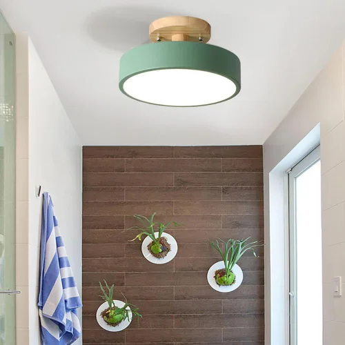 Vista 2 de Lámpara de techo empotrada de madera moderna, accesorio de montaje semi Verde