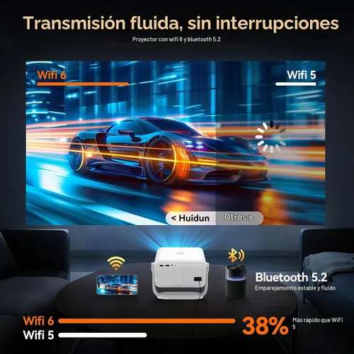 Vista 8 de Proyector para exteriores con Netflix integrado, soporte 4K, proyector inteligente de brillo 3500 con WiFi y Bluetooth, enfoque automático y Plateado