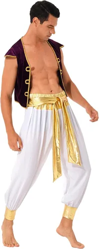 Vista 5 de Conjunto de ropa de Halloween con príncipe árabe para hombre, chaleco con cinturón Bloomers, carnaval, fiesta, club