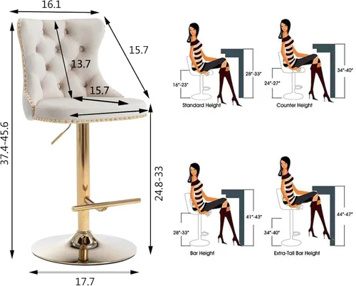 Vista 3 de Aoowow Juego de 2 taburetes de bar giratorios ajustables con parte trasera de terciopelo copetudo, sillas de bar modernas tapizadas con cabeza