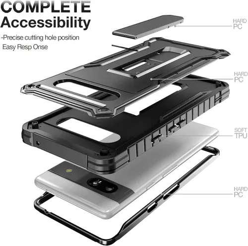Vista 3 de FITO Funda para Google Pixel 7A, doble capa a prueba de golpes resistente con soporte incorporado, sin protector de pantalla (negro)