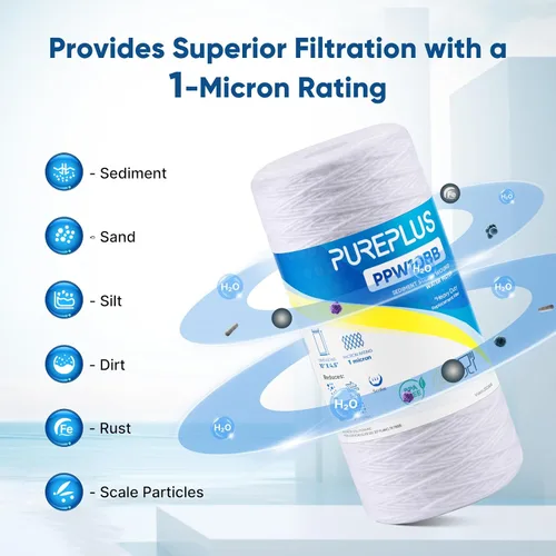 Vista 2 de PUREPLUS 1 Micron 10 x 4.5 Whole House String Wound Sediment Filter for Well Water, Replacement Cartridge for 84637, WPX5BB97P, PC10, CW5-BBS
