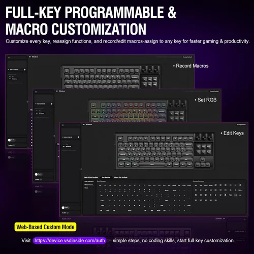 Vista 4 de Teclado mecánico con teclas programables completas, panel de macros controlador de transmisión con pantalla y perilla, junta de transmisión