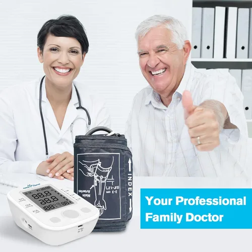 Vista 8 de Easy@Home Monitor digital de presión arterial superior del brazo con indicador de frecuencia de pulso, máquina de presión arterial automática