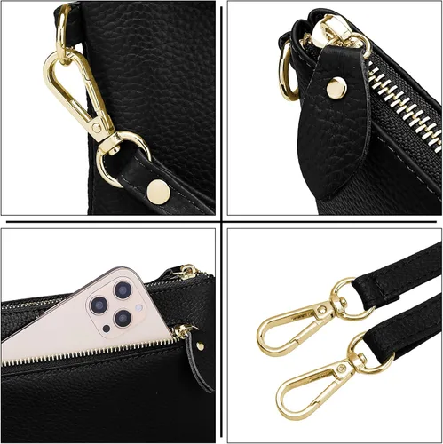 Vista 7 de YALUXE Cartera de mano de piel auténtica para mujer con correa cruzada