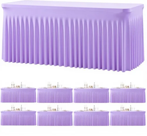 Vista 47 de Paquete de 2 manteles color azul bebé para mesas rectangulares de 6 pies, mantel ajustable de elastano, fundas de mesa elásticas de 6 pies, manteles