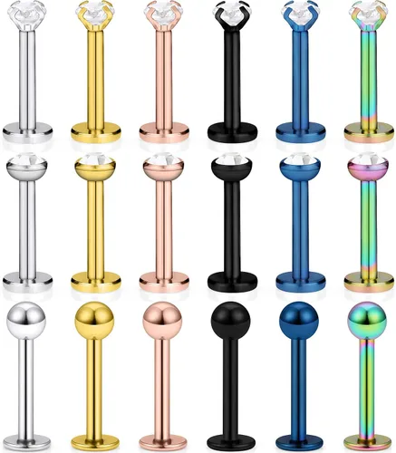 Vista 8 de SCERRING - 18 piezas de acero inoxidable 0.56 oz (16 gr) de circonita cúbica transparente Labret Monroe para labio, tragus, cartílago, hélice