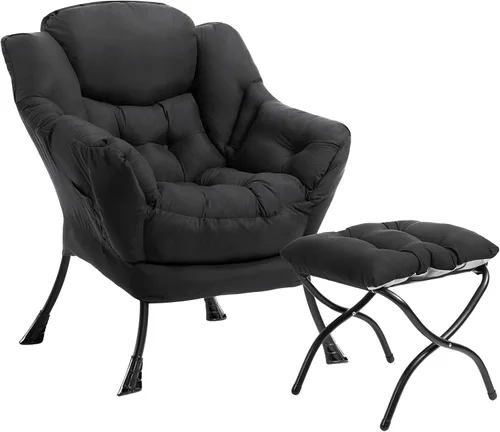 Vista 48 de HollyHOME Silla perezosa con otomana plegable, sillón cómodo y reposapiés plegable, sofá de ocio silla de lectura y reposapiés para sala de estar