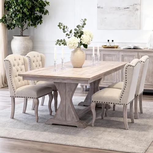 Vista 8 de chairus Juego de 2 sillas de comedor Parsons tapizadas copetudas, color Beige