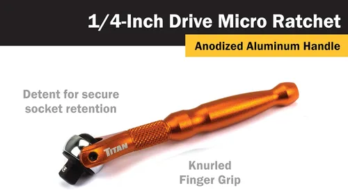 Vista 2 de Titan Tools 11322 - Destornillador con trinquete micro de 1/4 de pulgada x 4 pulgadas y 90 dientes - Naranja