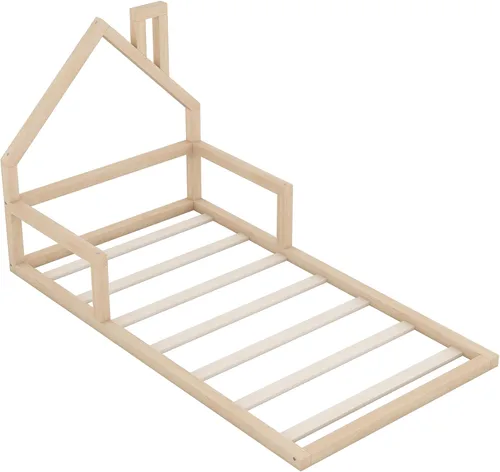 Vista 8 de Harper & Bright Designs Cama de suelo de tamaño individual con cabecera en forma de casa, marco de cama Montessori individual, cama de plataforma