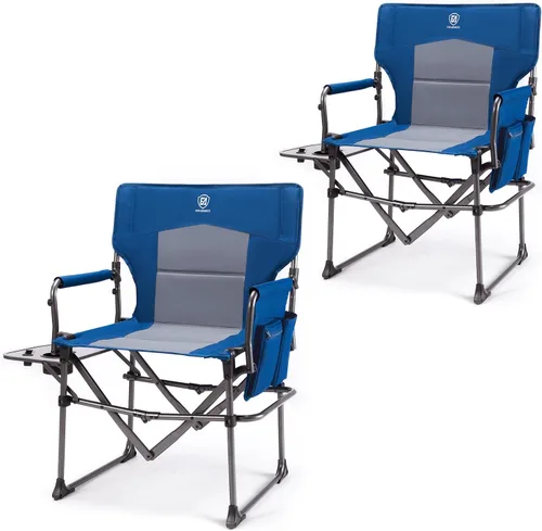 Vista 14 de EVER ADVANCED Silla de directores de camping con mesa auxiliar, plegable portátil con tamaño compacto, silla de césped resistente con bolsillo