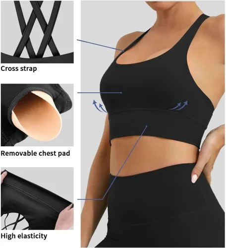Vista 6 de Comper Brasier deportivo para mujer, sin varillas, espalda cruzada, brasier de entrenamiento sexy, tirantes cruzados, brasier deportivo de yoga