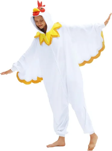 Vista 4 de vavalad Adult White Chicken Onesie Animal Pajama Halloween Costume Chicken Cosplay Sleepwear Thanksgiving Christmas Men Women