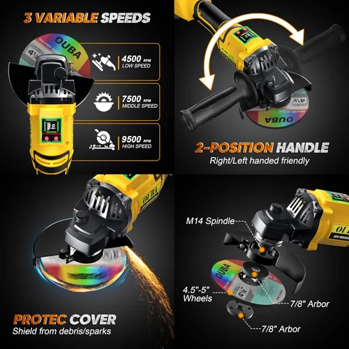Vista 2 de Amoladora angular inalámbrica, compatible con la herramienta de amoladora de batería Dewalt de 20 V Max, motor sin escobillas con LED, 3 velocidades