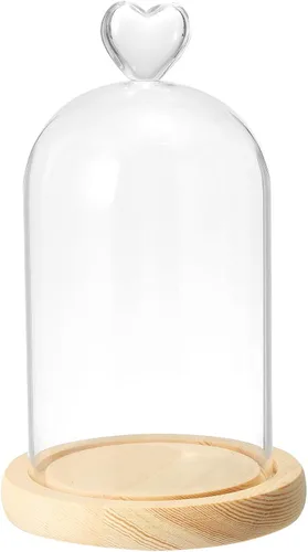 Vista 8 de PATIKIL Cúpula de cristal de 3.9 x 2.4 pulgadas, vitrina de cristal transparente, centro de mesa con base de madera para decoración del hogar