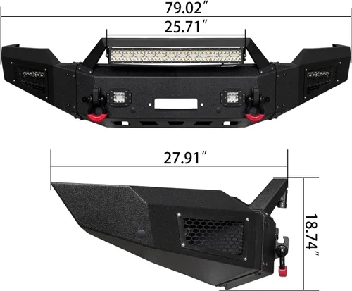Vista 3 de Parachoques delantero compatible con Dodge RAM 2500/3500 2003 2004 2005 con placa de cabrestante + 5 luces LED + anillos en D