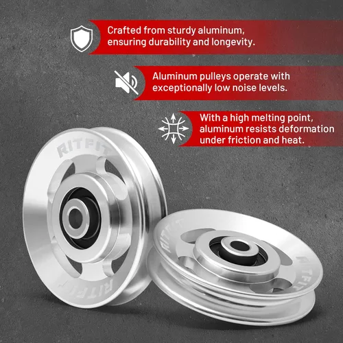 Vista 3 de RitFit Aluminum Pulley Wheel for Gym Equipment, 2PCS/ 6PCS Set Power Rack Pulley Attachment, 90mm Aluminum Alloy Bearing Gym Pulley Wheel for Home