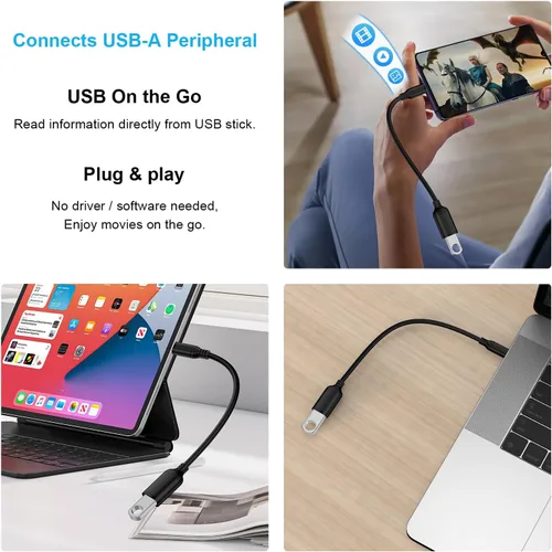 Vista 6 de Adaptador USB C a USB 3.0, transferencia de datos de alta velocidad de 5 Gbps, adaptador USB C Android macho a USB hembra OTG On The Go Dongle Cable