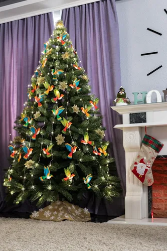 Vista 2 de Adorno de colibrí Adornos de Navidad hechos a mano de fieltro para árbol Rojo, verde, naranja, colibrí, decoración de árbol de Navidad, adorno