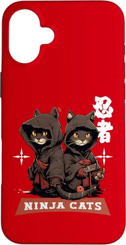 Vista 22 de iPhone 16 Kawaii Japanese Writing Samurai Ninja Cats Samurai Case