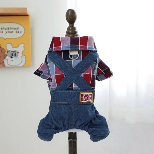 Vista 17 de Ropa para perros, camisas a cuadros de dibujos animados, overol de verano elegante para perros pequeños, overol con pechera para cachorros, overol