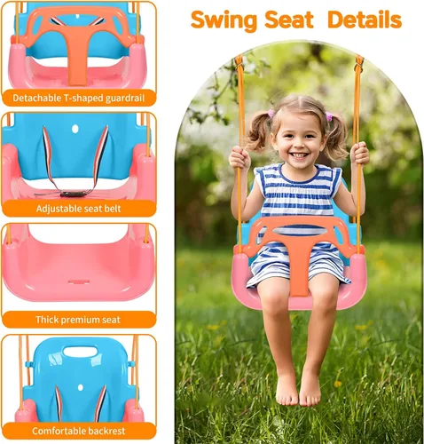 Vista 3 de Juego de columpios 3 en 1 para niños pequeños, columpio plegable con soporte, para interiores y exteriores, columpios multifuncionales para patio