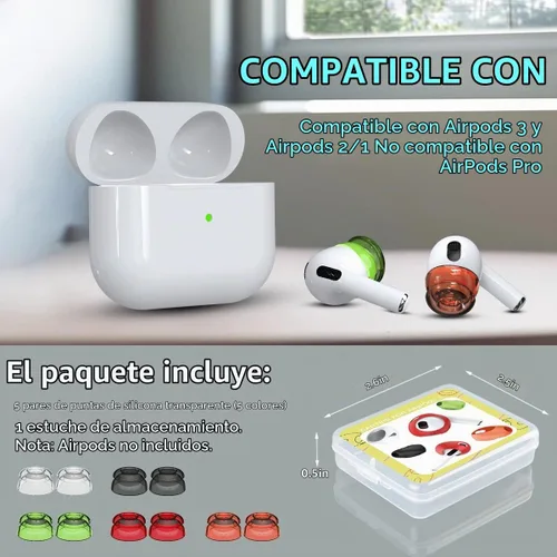 Vista 6 de 5 pares de fundas para auriculares AirPods (silicona suave), compatibles con AirPods 3, 2 y 1
