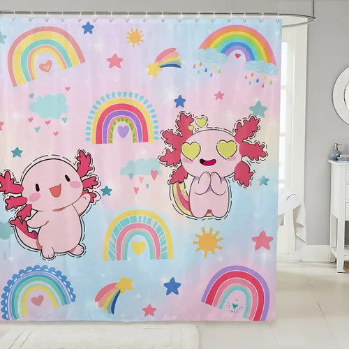 Vista 24 de Cortina de ducha de sirena, decoración de baño con escala de acuarela, habitación para niños y niñas, mujeres, caricaturas, delfín, pulpo